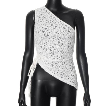 One shouler drawstring lace fluffy top