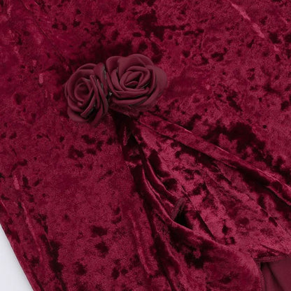 Sweetheart neck velvet flower applique slit cami maxi dress