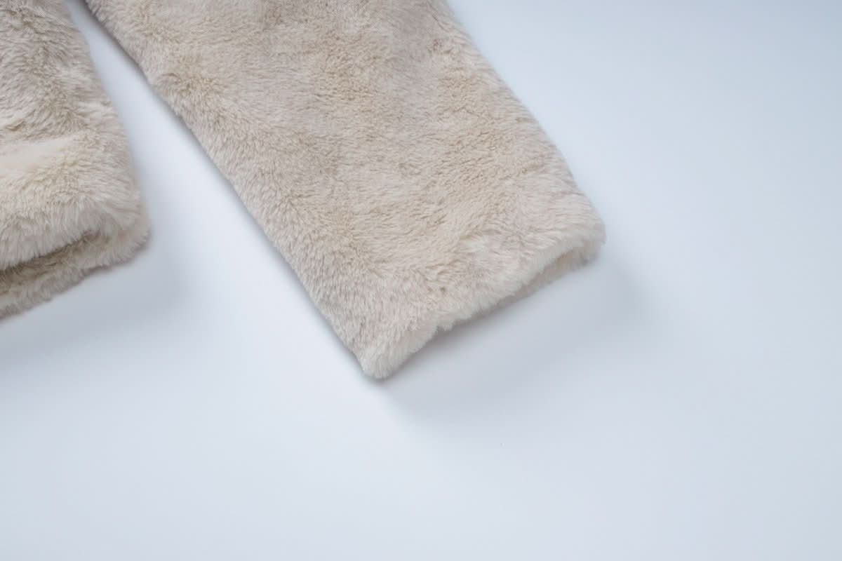 Turnover collar long sleeve fluffy zip-up top