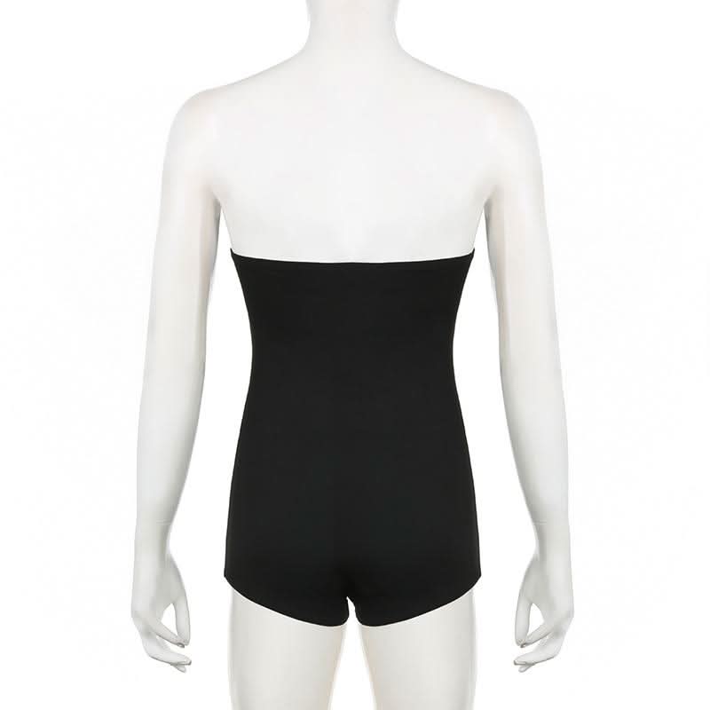 Bowknot print backless tube romper