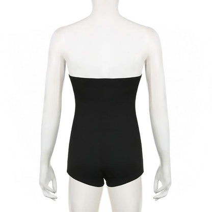 Bowknot print backless tube romper