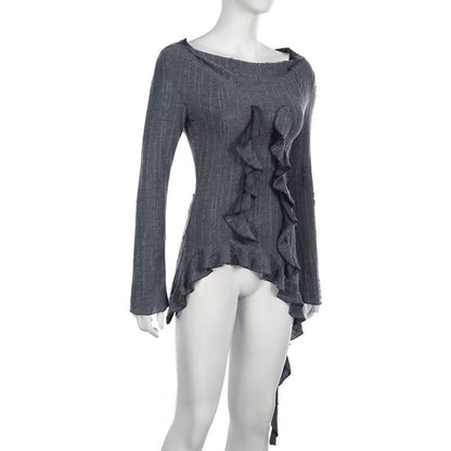 Hoodie long sleeve ruffle top
