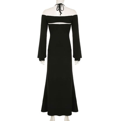 Halter long sleeve 2 piece maxi dress