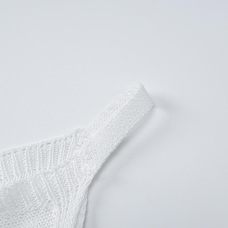 U neck knitted o ring see through tank midi dress