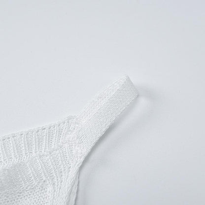 U neck knitted o ring see through tank midi dress