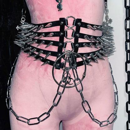 PU leather rivet o ring waist chain
