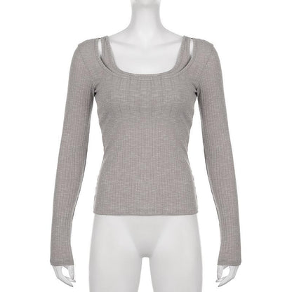 Long sleeve ribbed solid 2 piece top
