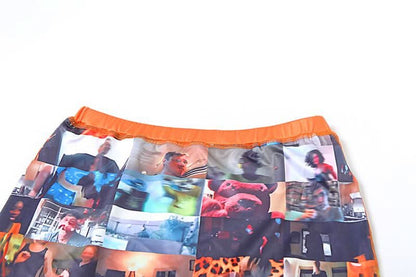 Crewneck long sleeve print stitch mini skirt set