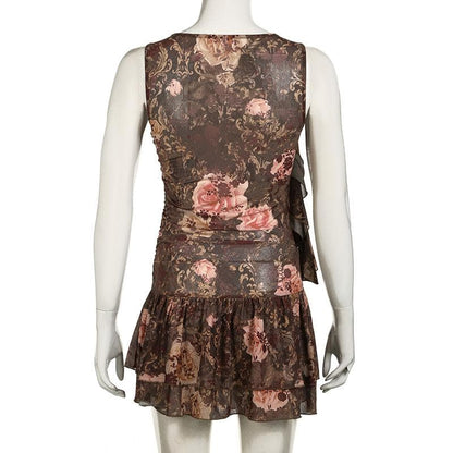 Sleeveless flower applique mini dress
