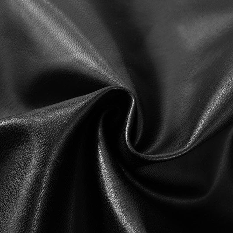 One shoulder gloves PU leather zip-up ruched top