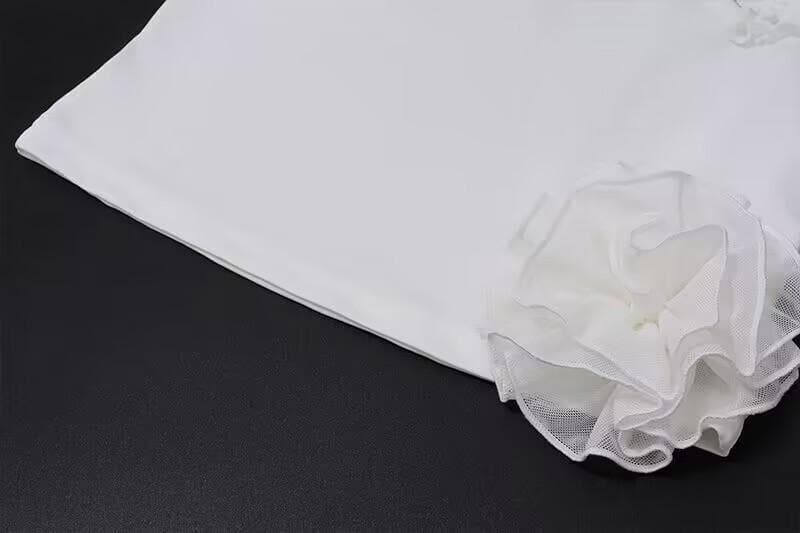 Flower applique ruffle ruched solid tube top