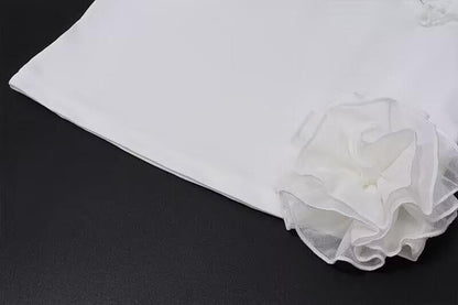 Flower applique ruffle ruched solid tube top