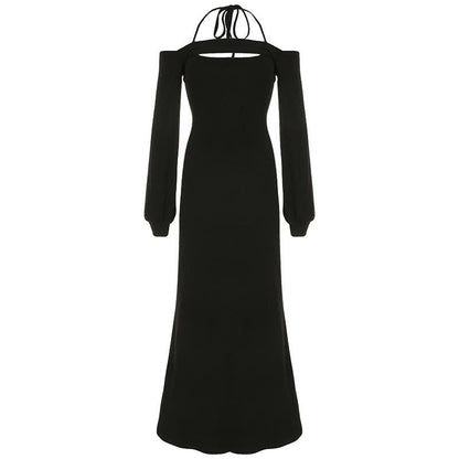 Halter long sleeve 2 piece maxi dress
