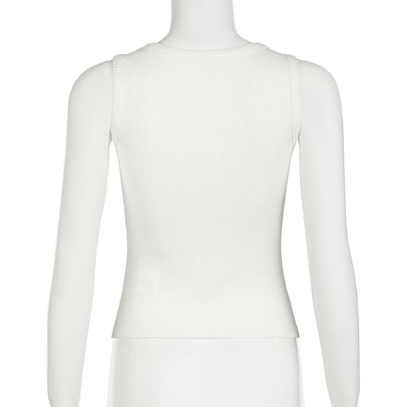 Square neck bowknot pattern ribbed tank top