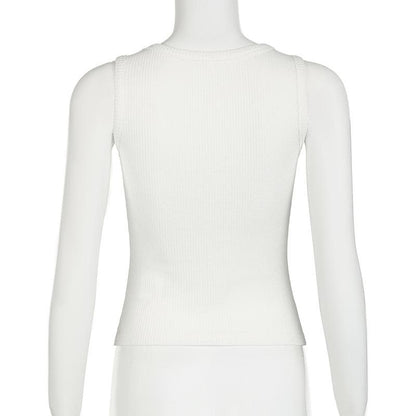 Square neck bowknot pattern ribbed tank top