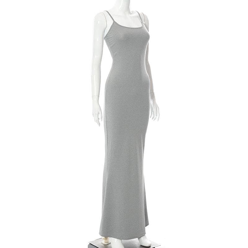 Spaghetti Strap Scoop Neck Mermaid Hem Bodycon Maxi Dress