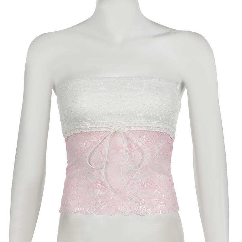 Lace knotted backless tube top