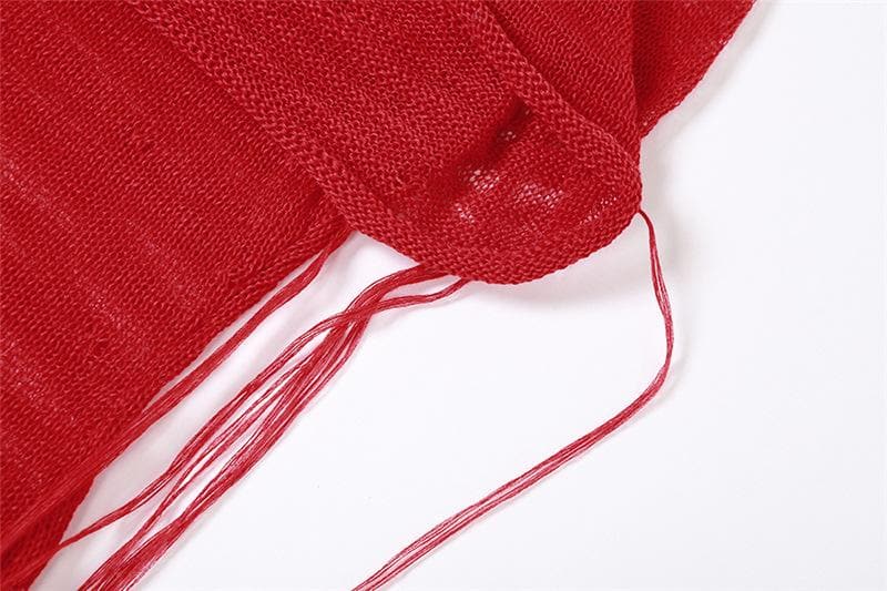 Crochet solid hoodie sleeveless see through maxi dress-final-sale