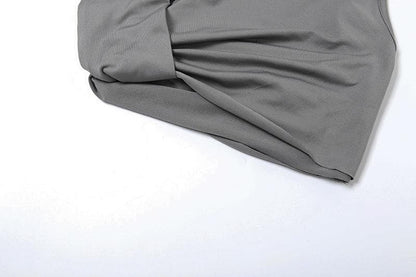 Ruched irregular solid crop maxi skirt set-final-sale