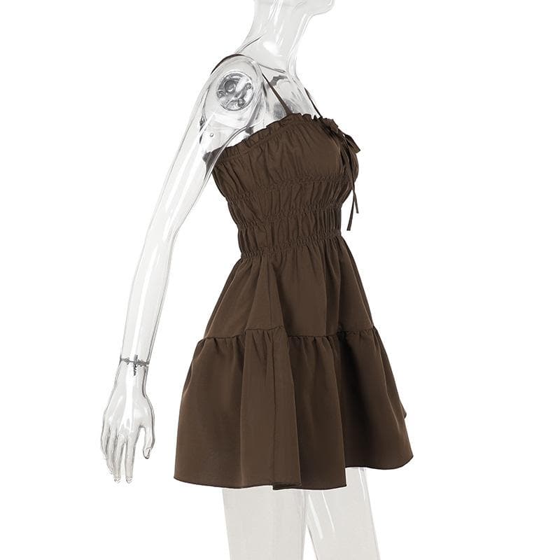Smocked ruched bowknot ruffle cami mini dress