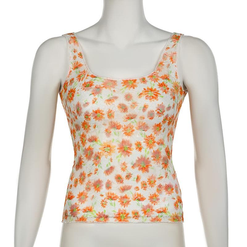 U neck flower print backless cami top
