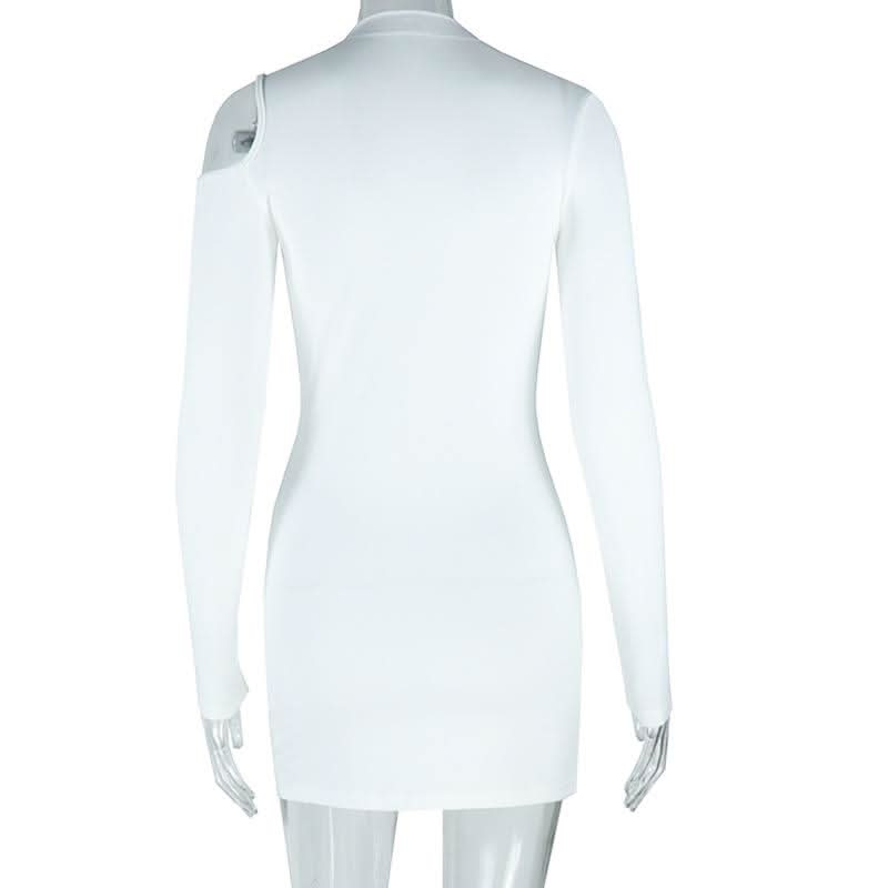 Long sleeve hollow out irregular solid cut out mini dress