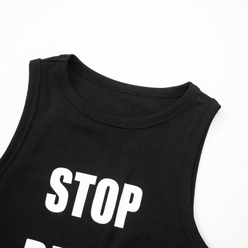 Crewneck contrast letter print tank top