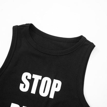 Crewneck contrast letter print tank top