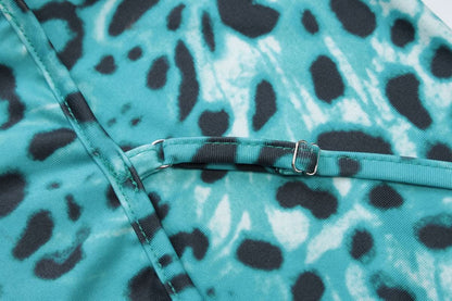 Leopard print cowl neck cross back cami maxi dress