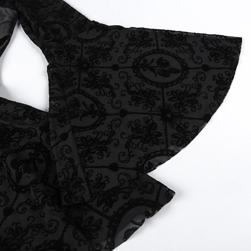 Flared sleeve velvet lace up solid patchwork mini dress