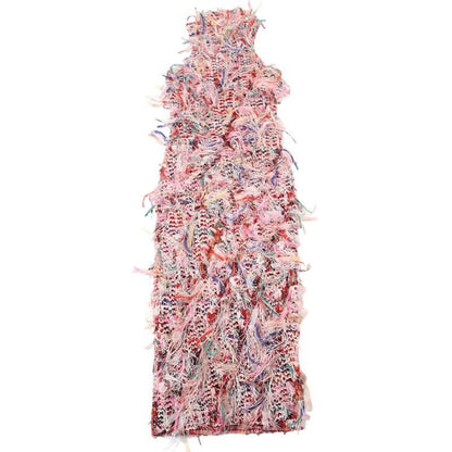 Sleeveless textured ruffle midi dress