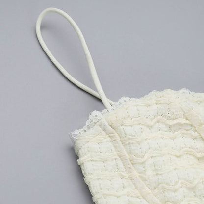 Lace up slit textured spaghetti strap lace hem maxi dress