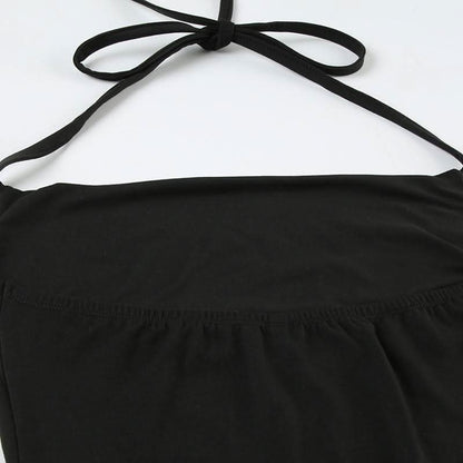 Square neck self tie halter lace slit maxi dress