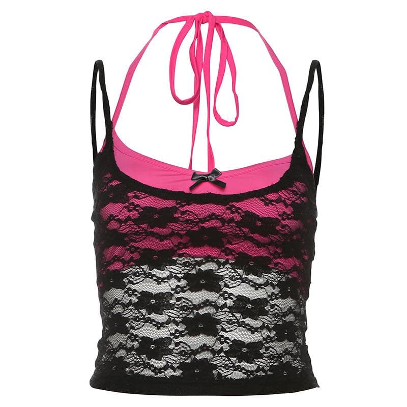 Halter lace bowknot 2 piece top