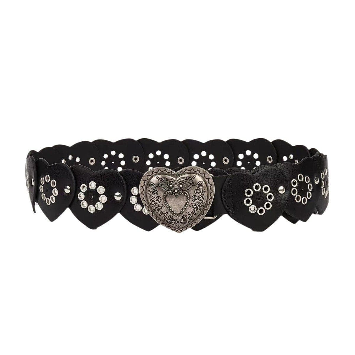 Heart hollow out patchwork PU leather belt
