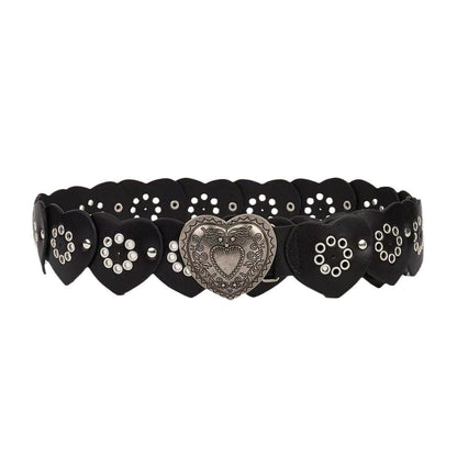 Heart hollow out patchwork PU leather belt