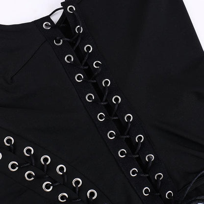 V neck lace up hollow out solid cami bodysuit