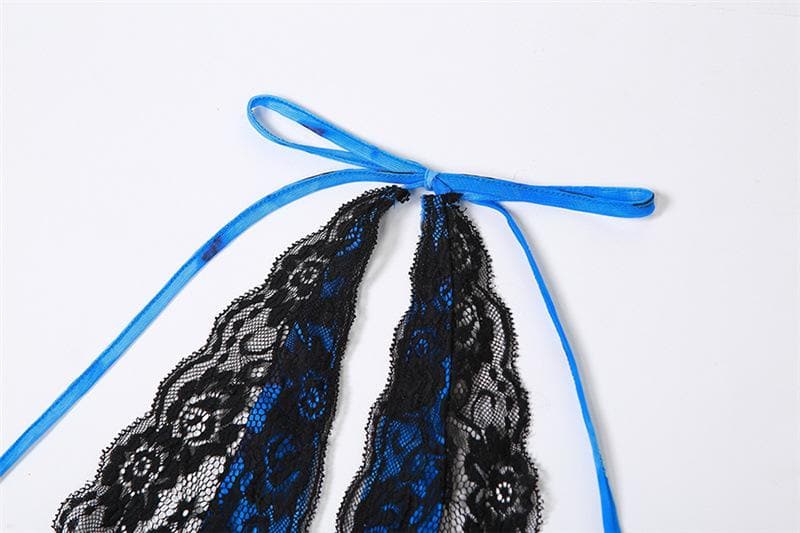 Self tie halter lace hem irregular backless contrast maxi dress