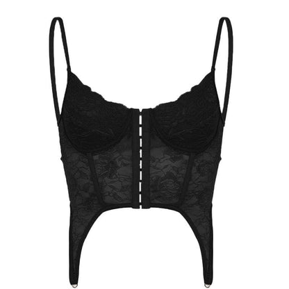 Button-through front lace see-through cami top