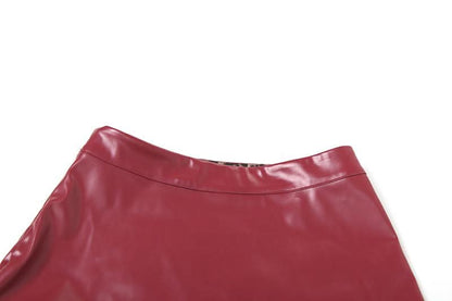 PU leather fluffy patchwork zip-up mini skirt