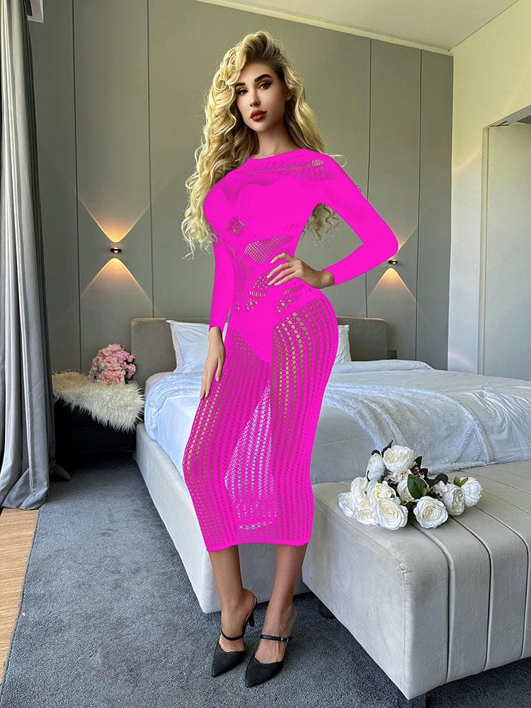 Long sleeve crewneck hollow out cut out maxi dress