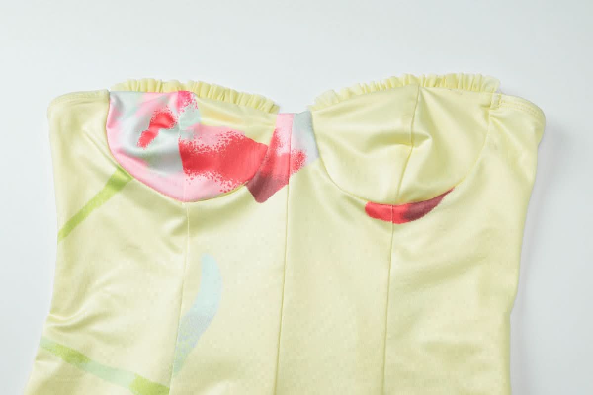 Flower print ruffle tube mini dress