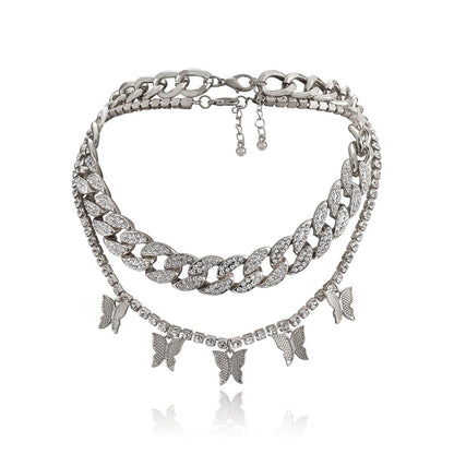 Cuban butterfly choker 2pcs necklace