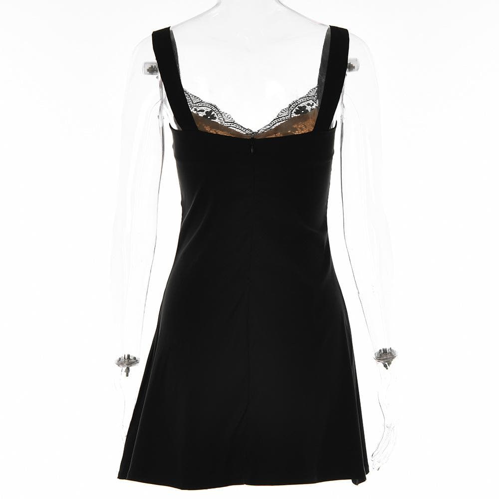Short sleeve solid lace hem zip-up backless mini dress