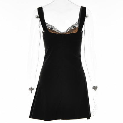 Short sleeve solid lace hem zip-up backless mini dress
