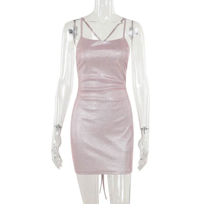 Cross back self tie square neck cami mini dress