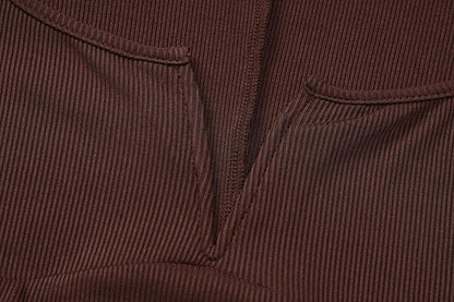 Ribbed notch neck long sleeve solid romper