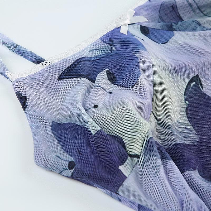 Mesh lace hem butterfly print cami maxi dress