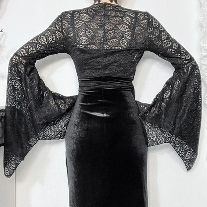 Flared sleeve v neck lace knotted top