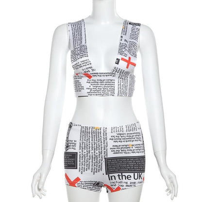 Letter print low cut backless pant set